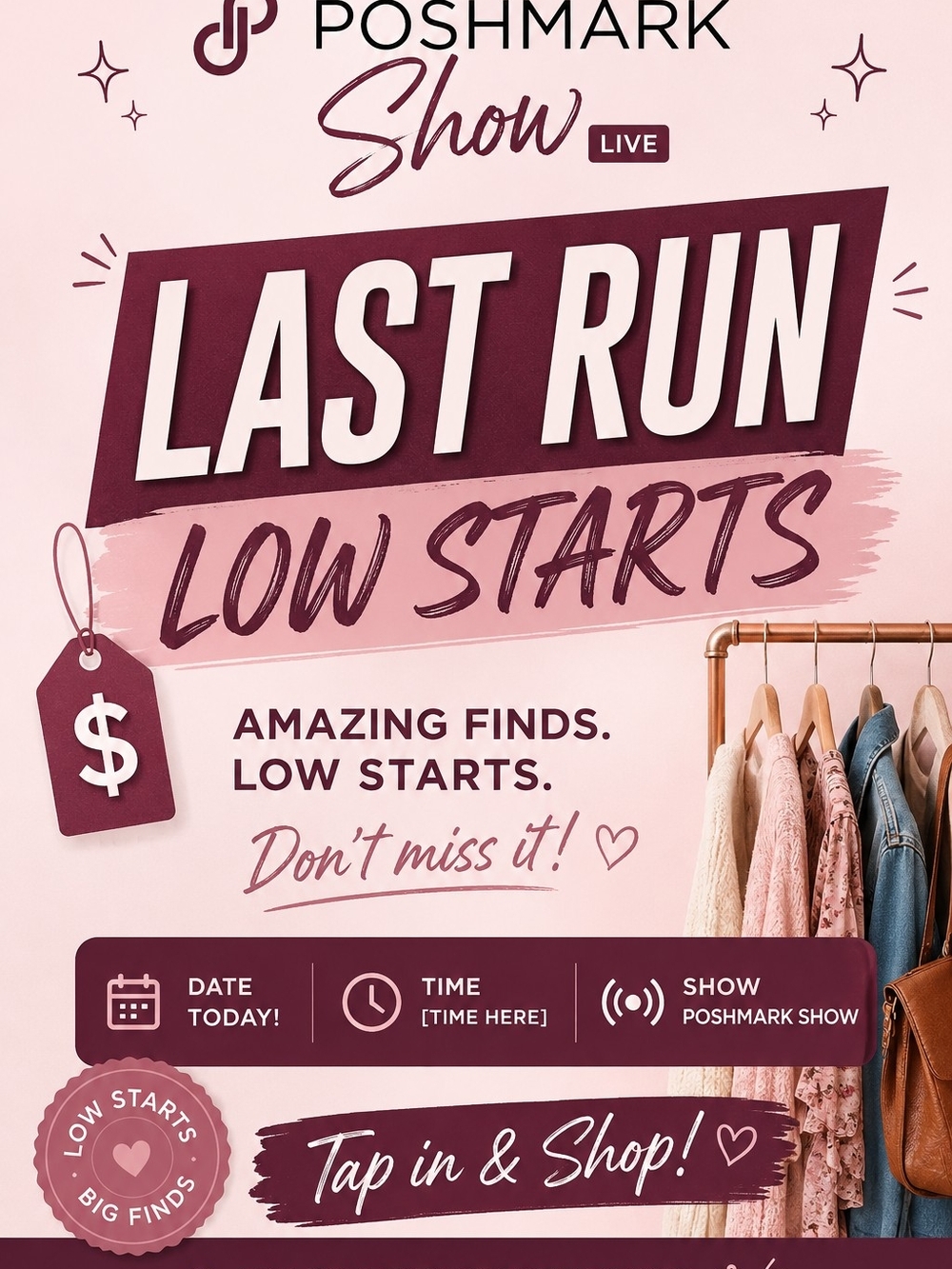 Poshmark Show “Last Run” Promotional Poster - Pink & Burgundy